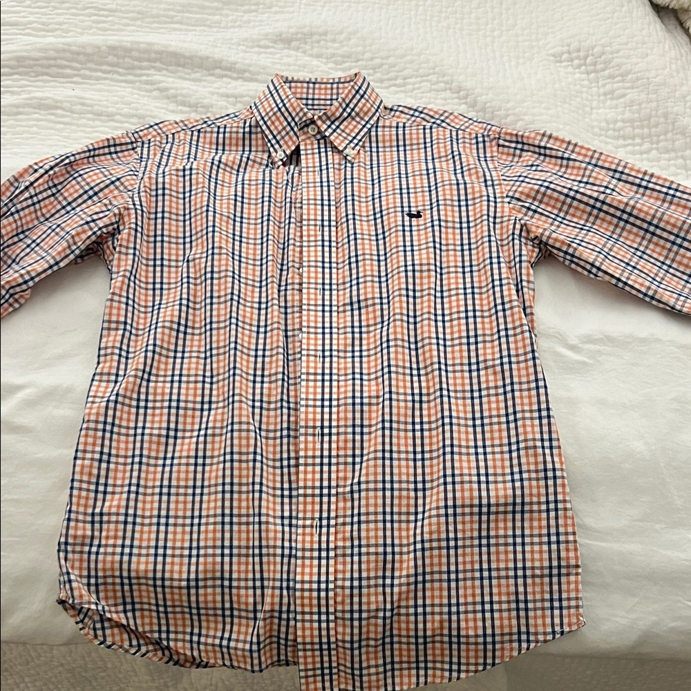 Southern Marsh Orange and Blue Plaid Shirt